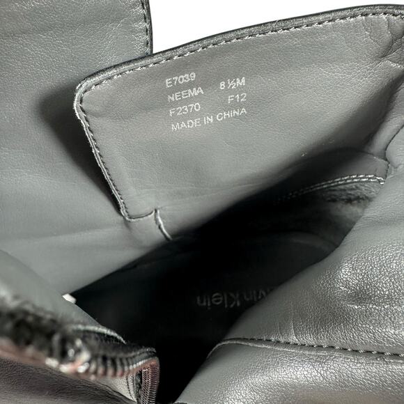 Calvin Klein Neema Heeled Leather Boot Black Womens Size 8.5 Chunky Heel Buckle - Picture 9 of 13